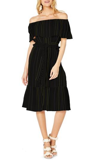 Women's Michael Stars Beach Stripe Off The Shoulder Midi Dress - Black