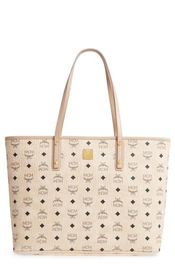 Mcm Medium Anya Coated Canvas Tote - Beige