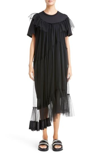 Women's Simone Rocha Long Jersey & Tulle T-shirt Dress - Black