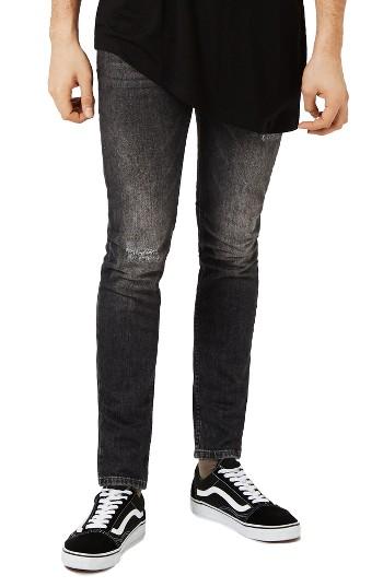 Men's Topman Ripped Stretch Skinny Fit Jeans X 32 - Black