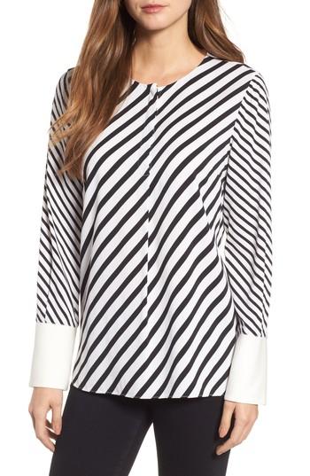 Women's Emerson Rose Silk Blend Stripe Blouse - Black