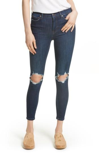 Women's Free People High Rise Busted Knee Skinny Jeans - Green