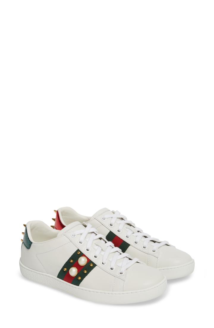 Women's Gucci 'new Ace' Low Top Sneaker .5us / 38.5eu - White