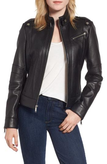 Women's Andrew Marc Smooth Leather Moto Jacket - Black