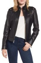 Women's Andrew Marc Smooth Leather Moto Jacket - Black