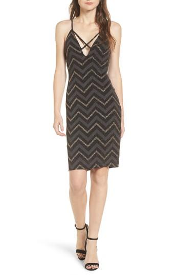 Women's Love Nickie Lew Metallic Chevron Stripe Midi Dress - Black