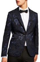 Men's Topman Skinny Fit Floral Jacquard Suit Jacket R - Blue