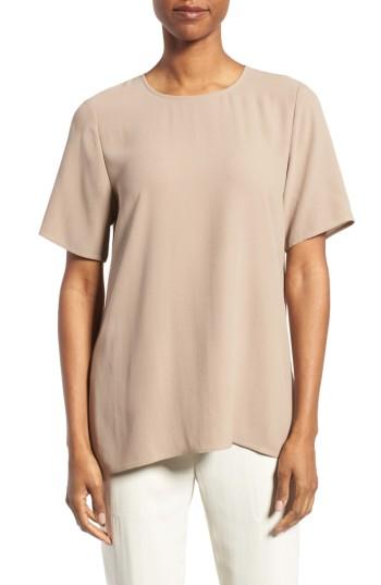 Women's Eileen Fisher Silk Crepe Round Neck Boxy Top - Beige