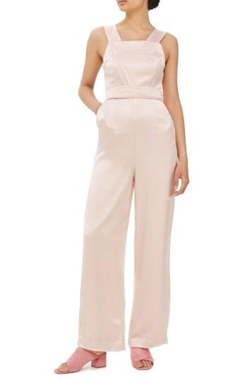 Women's Topshop Strap Back Satin Jumpsuit Us (fits Like 0-2) - Pink