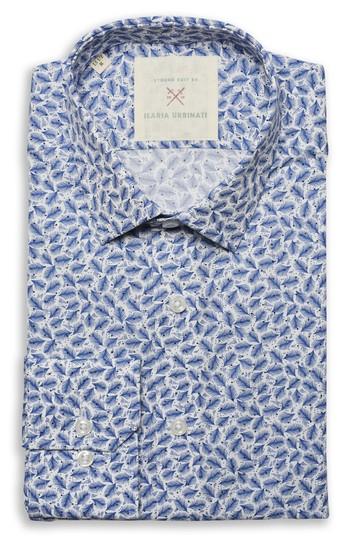 Men's Strong Suit By Ilaria Urbinati Edmond Slim Fit Feather Print Dress Shirt .5r - Blue