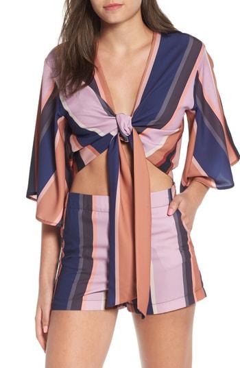 Women's 4si3nna Tie-front Top - Blue