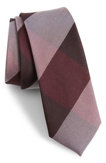 Men's The Tie Bar West Bison Plaid Wool & Silk Skinny Tie, Size - Burgundy