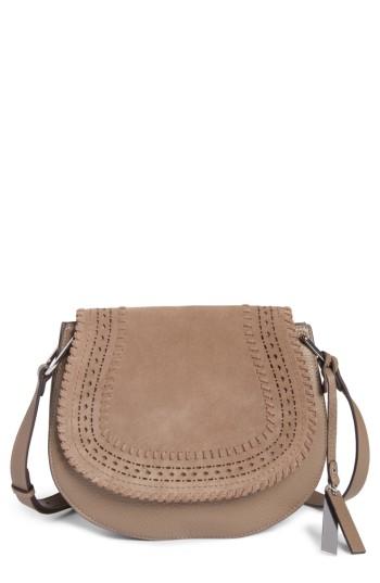 Vince Camuto Kirie Suede & Leather Crossbody Saddle Bag - Grey