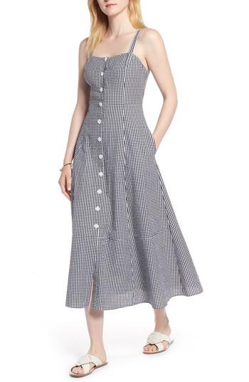 Women's 1901 Gingham Button Front Cotton Blend Dress - Blue