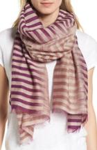 Women's Eileen Fisher Stripe Organic Cotton & Silk Scarf, Size - Purple