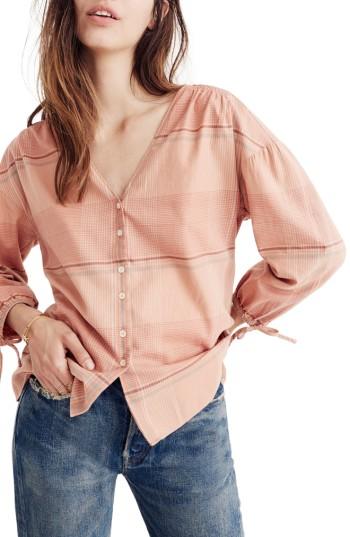 Women's Madewell V-neck Tie Sleeve Top, Size - Pink