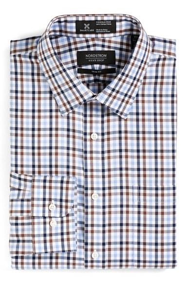 Men's Nordstrom Men's Shop Smartcare(tm) Trim Fit Check Dress Shirt 32/33 - Blue