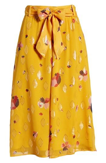 Women's Sezane Arizona Floral & Metallic Silk Blend Skirt Us / 34 Fr - Yellow