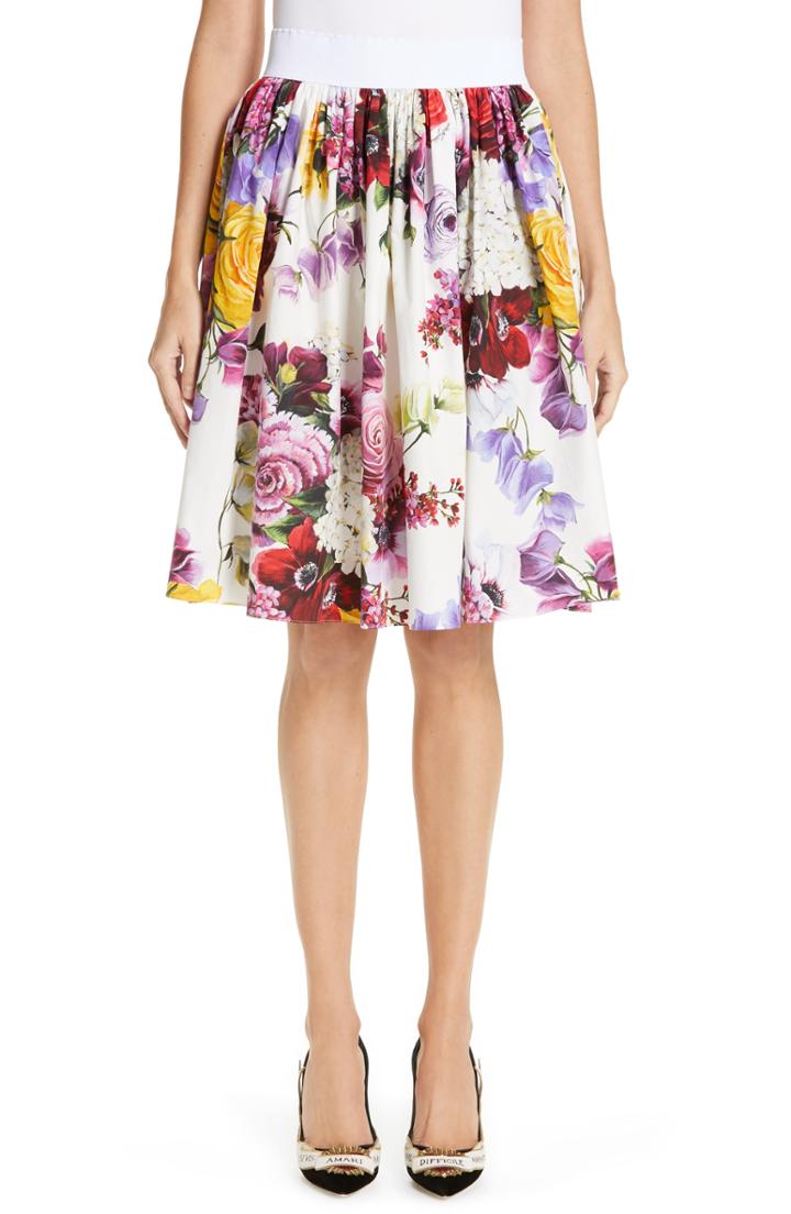 Women's Dolce & Gabbana Floral Print Cotton Poplin Skirt Us / 38 It - White