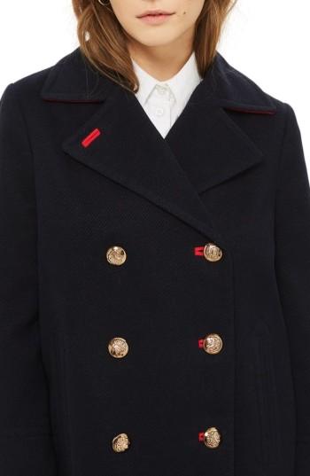 Women's Topshop Twill Peacoat Us (fits Like 2-4) - Blue