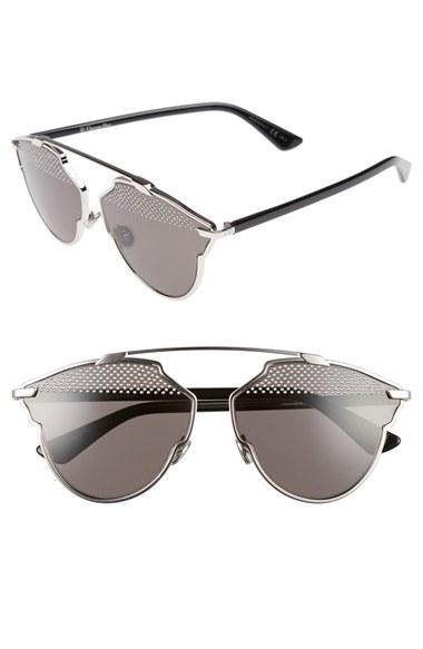 Women's Dior So Real Studded 59mm Brow Bar Sunglasses - Palladium/ Black