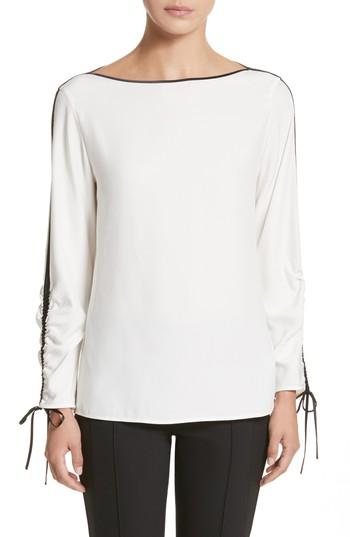 Women's Lafayette 148 New York Georgina Matte Silk Blouse, Size - White