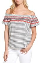 Women's Thml Embroidered Off The Shoulder Stripe Top - White