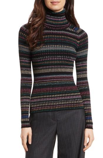 Women's Milly Metallic Stripe Turtleneck - Black