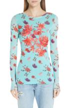 Women's Fuzzi Embroidered Floral Tulle Top - Blue
