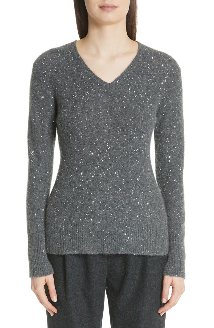 Women's Fabiana Filippi Sequin Merino Wool, Silk & Cashmere Blend Sweater Us / 42 It - Grey