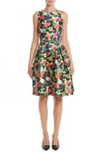 Women's Oscar De La Renta Floral Silk Mikado Fit & Flare Dress