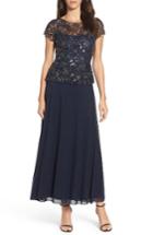 Women's Pisarro Nights Beaded Mesh Mock Two-piece Gown - Blue