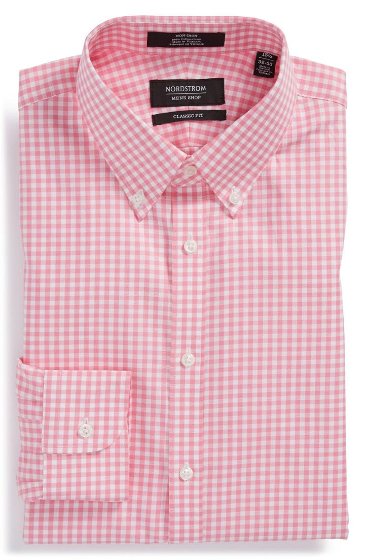 Men's Nordstrom Men's Shop Classic Fit Non-iron Gingham Dress Shirt .5 - 36 - Pink (online Only)