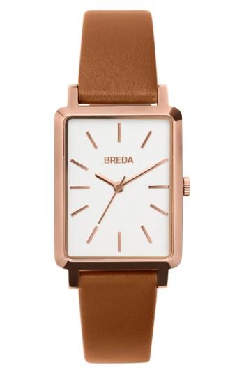 Women's Breda Baer Rectangular Leather Strap Watch, 26mm