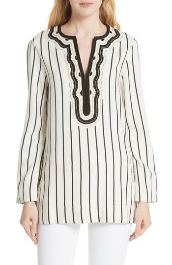 Women's Tory Burch Tory Embellished Stripe Tunic - White