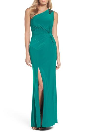 Women's Adrianna Papell One-shoulder Jersey Gown - Green