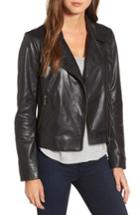 Petite Women's Halogen Leather Moto Jacket P - Black