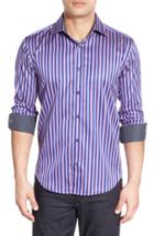 Men's Bugatchi Shaped Fit Stripe Sport Shirt - Pink