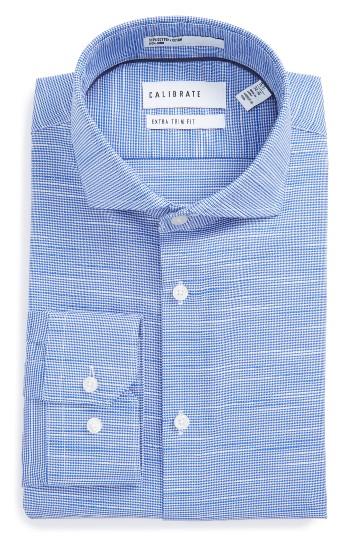 Men's Calibrate Trim Fit Non-iron Dress Shirt .5 32/33 - Blue