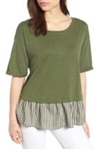 Petite Women's Sanctuary Skye Lace Back Mixed Media Tee P - Green