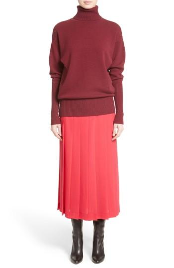 Women's Victoria Beckham Sheer Panel Pleated Georgette Skirt Us / 6 Uk - Red