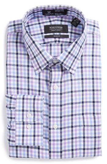Men's Nordstrom Men's Shop Smartcare(tm) Trim Fit Check Dress Shirt 34/35 - Purple