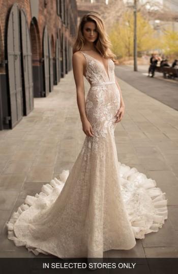 Women's Berta Deep V-neck Fit & Flare Gown, Size In Store Only - Ivory