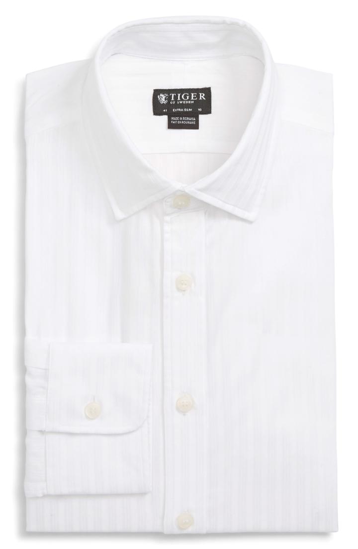 Men's Tiger Of Sweden Fridolf Extra Slim Fit Tonal Stripe Dress Shirt Eu - White