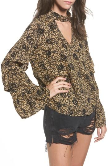 Women's Bp. Ruffle Sleeve Choker Top - Black