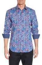 Men's Bugatchi Shaped Fit Urban Abstract Sport Shirt - Blue