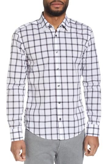 Men's Boss Reid Slim Fit Windowpane Sport Shirt - Black