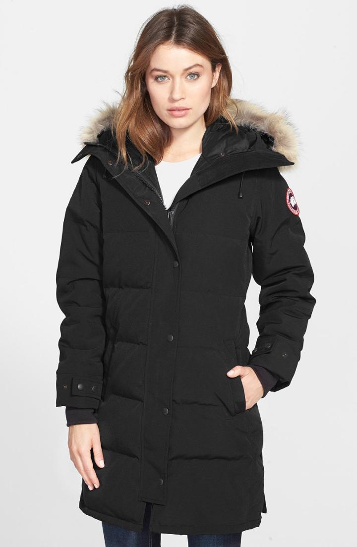 Women's Canada Goose Shelburne Genuine Coyote Fur Trim Down Parka (2-4) - Black