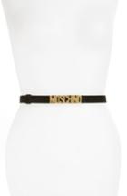Women's Moschino Logo Plate Skinny Velvet Belt - Black With Gold