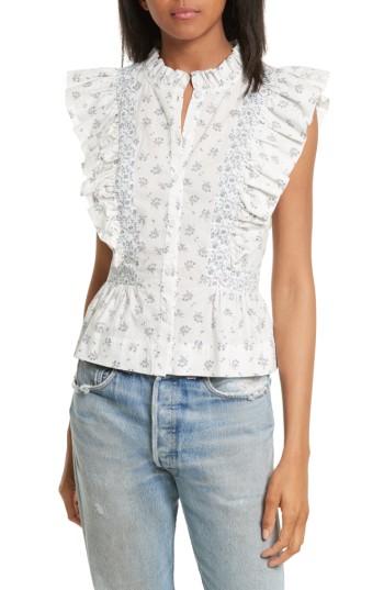 Women's La Vie Rebecca Taylor Ruffled Floral Print Top - Ivory